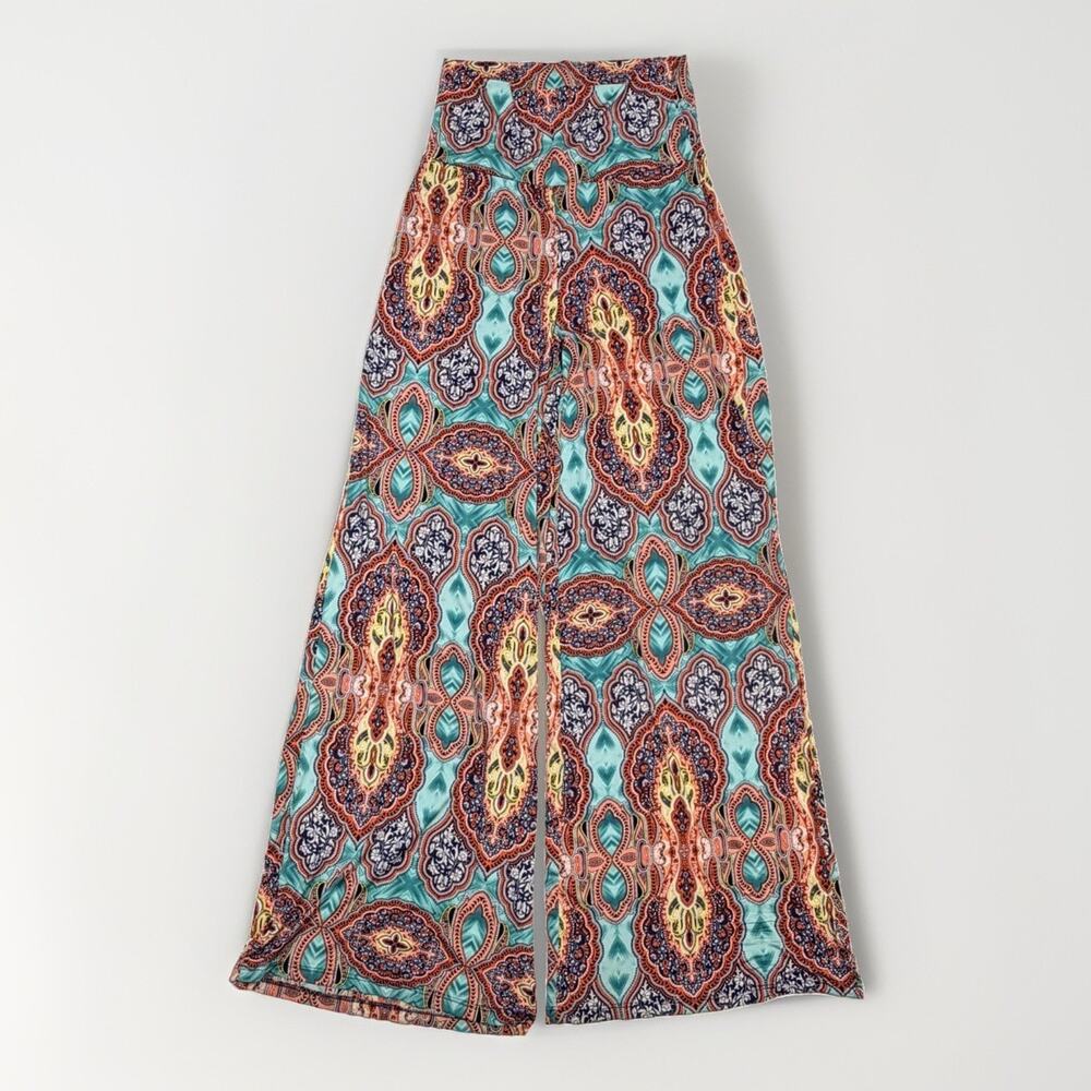 Chatoyant Pants Womens Medium Multicolor Paisley Wide Leg Stretch Boho Festival